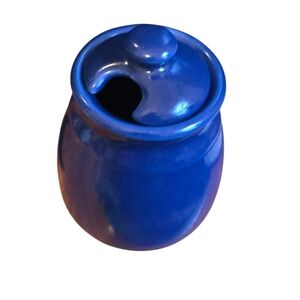 Emerson Creek American Blue Stoneware  Honey Pot With Lid 8oz - No Dipper